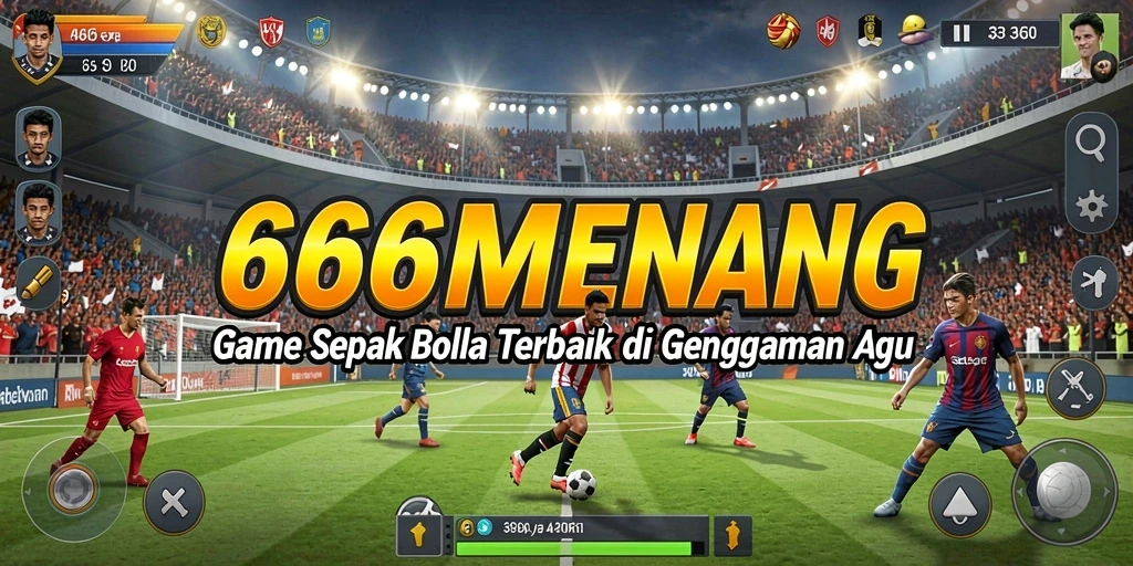 Tampilan gameplay 666MENANG dengan aksi seru di lapangan sepak bola.