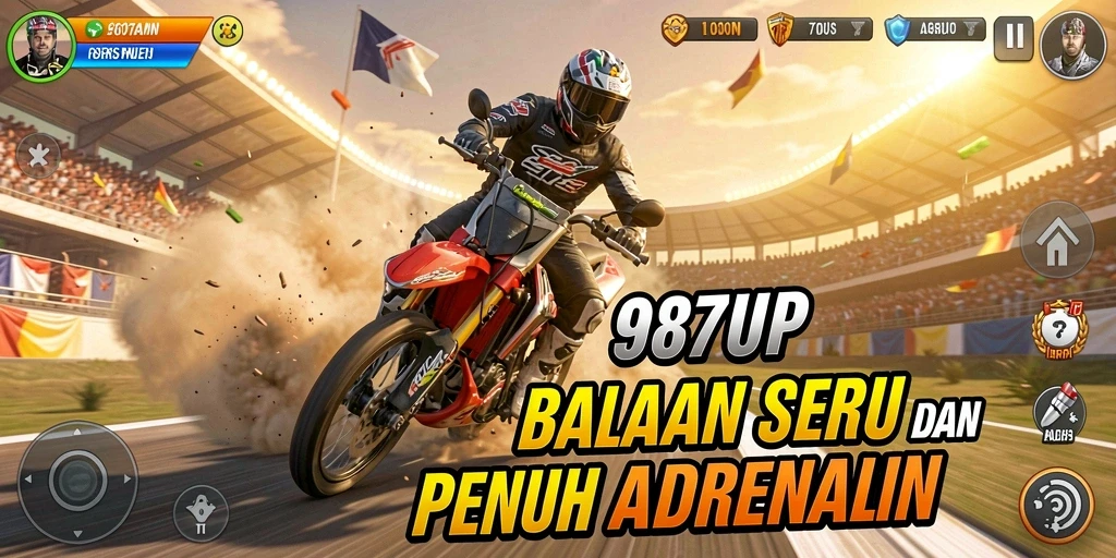 Screenshot gameplay 987UP yang menunjukkan aksi balapan yang seru.