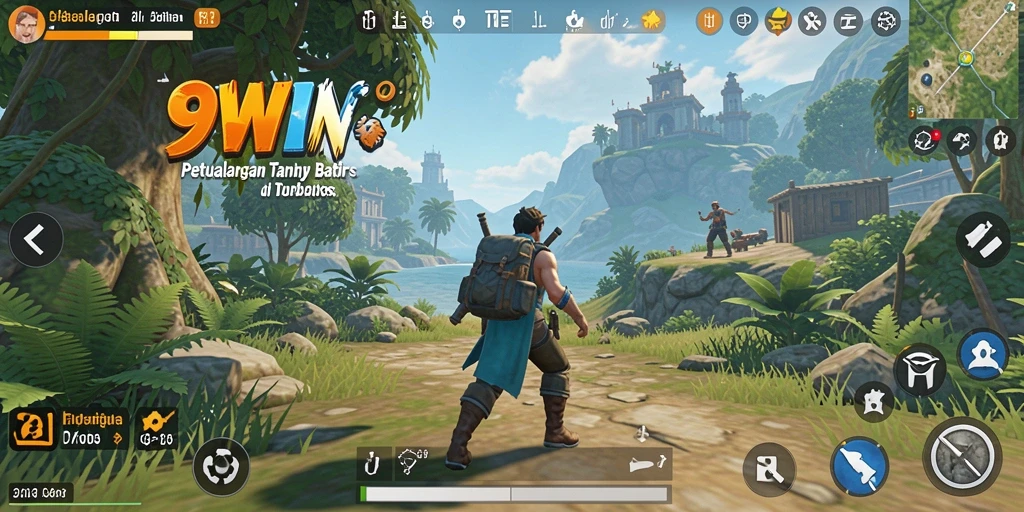 Screenshot gameplay 9WIN menampilkan petualangan seru di dunia terbuka.