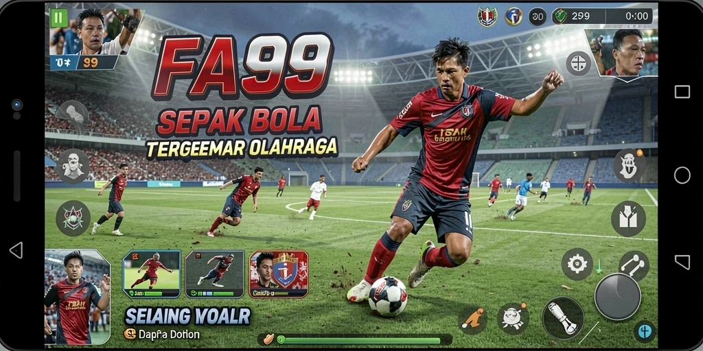 Screenshot gameplay yang menunjukkan aksi seru dalam pertandingan sepak bola.