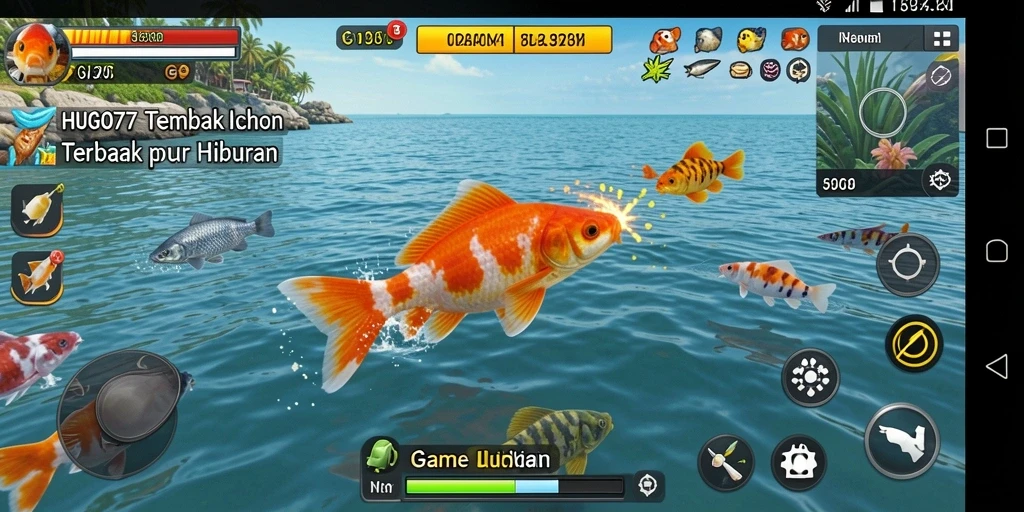 Tampilan gameplay memikat dari HUGO77 dengan aksi tembak ikan.