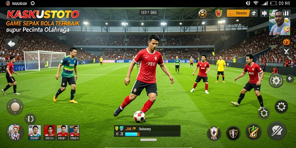 Screenshot menampilkan aksi seru dan gameplay sepak bola yang menarik.