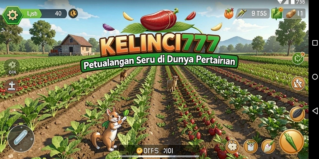 Tangkapan layar dari gameplay KELINCI777 yang menunjukkan aktivitas pertanian.