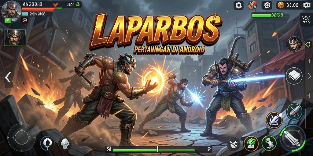 Screenshot gameplay LAPARBOS menampilkan pertarungan seru dengan karakter yang dinamis.