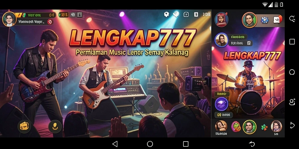 Screenshot LENGKAP777 menampilkan gameplay musik yang menggembirakan.