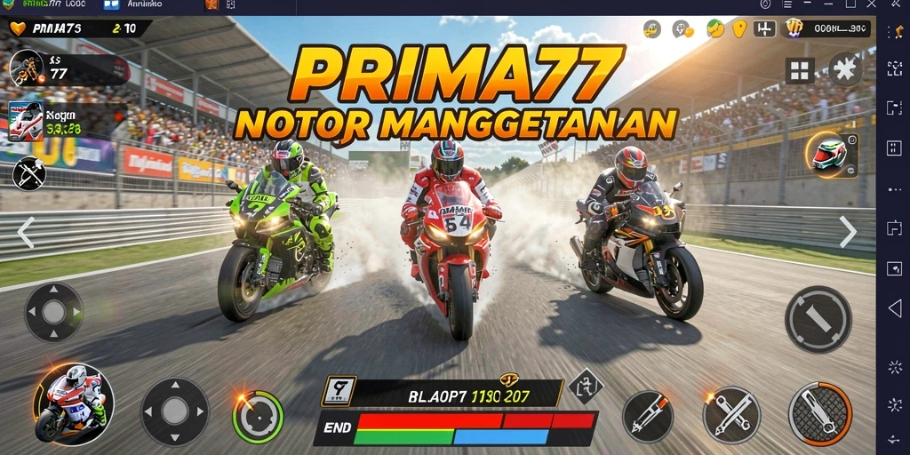 Screenshot PRIMA77 menampilkan aksi balapan motor yang mendebarkan.