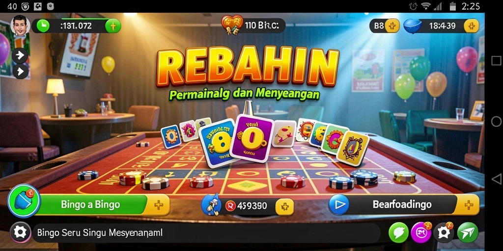 Tampilan gameplay REBAHIN yang seru dan interaktif dalam permainan Bingo.
