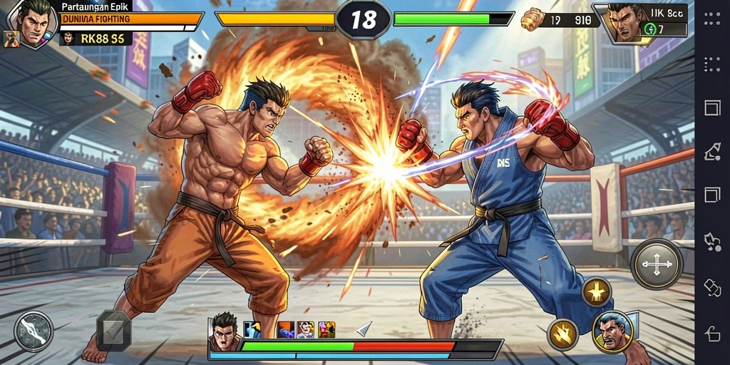 Tangkapan layar gameplay RK88 menampilkan pertarungan yang intens dan grafis yang memukau.
