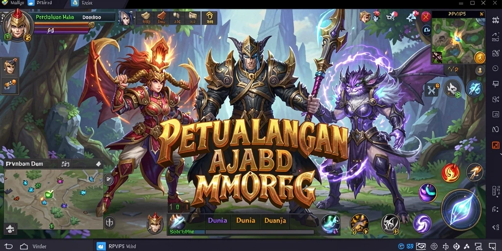 Screenshot gameplay MMORPG RPVIP5 menampilkan karakter bertarung di dunia fantasi.