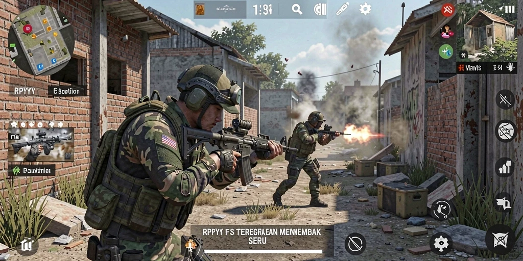 Screenshot gameplay RPYYY yang menunjukkan pertarungan seru di medan perang.