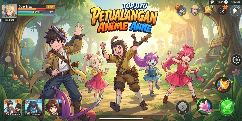 Screenshot utama TOPJITU menampilkan aksi seru karakter Anime.