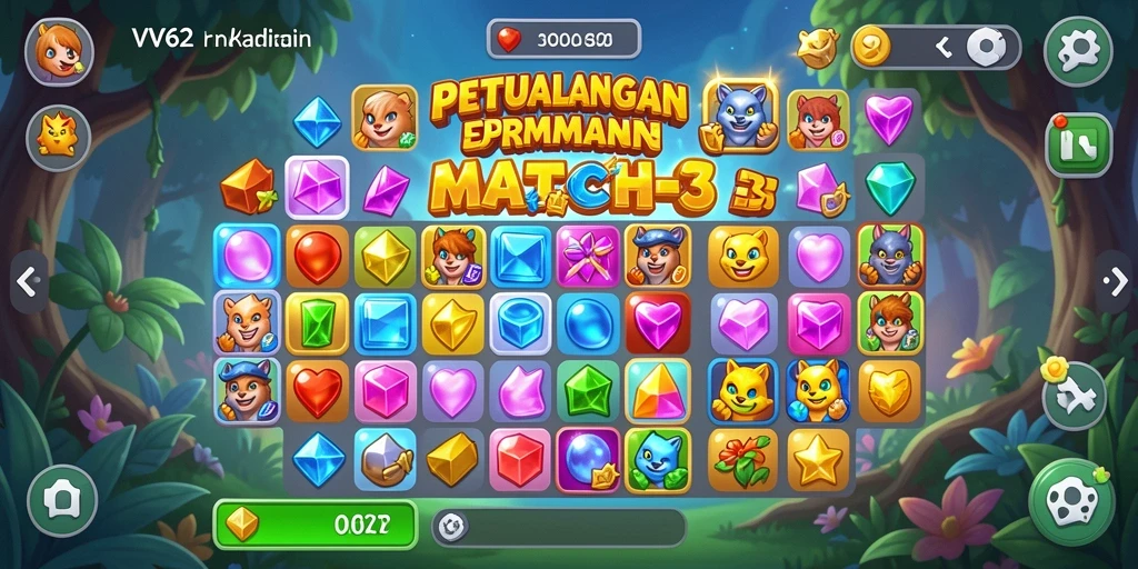 Tampilan gameplay seru di VV62 dengan kombinasi warna yang menarik.